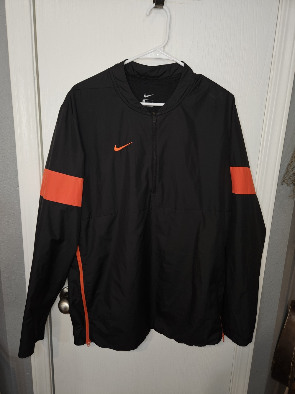 Nike Men's Black Windbreaker with Orange Accents - Lightweight Athletic Pullover
